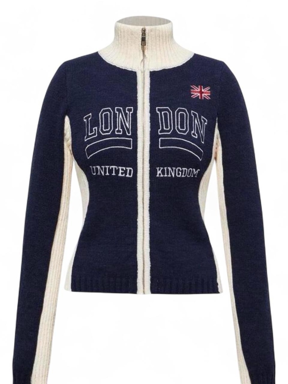 Women’s Navy and Cream Zip Front Knit Jean Jacket